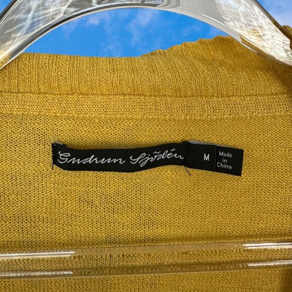Gudrun Sjoden Sweater Cardigan Size Medium ORGANIC LINEN Yellow One Button - Picture 2 of 5